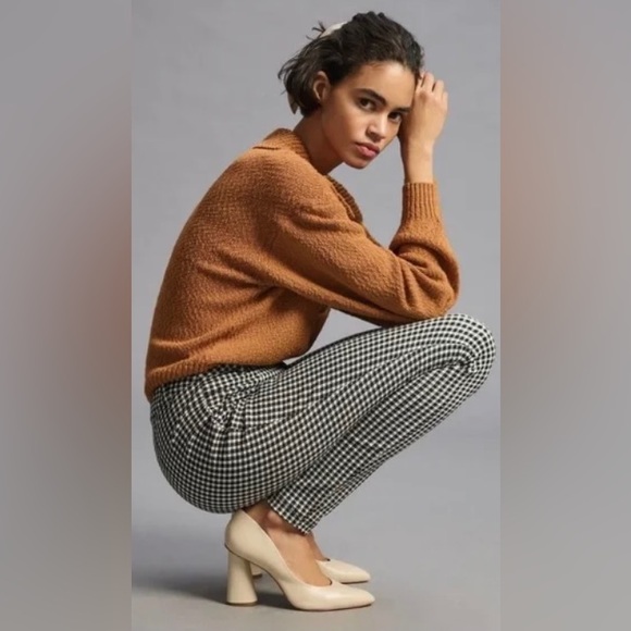 Maeve Anthropologie Gingham Plaid Black White Pants Leggings - Picture 1 of 5